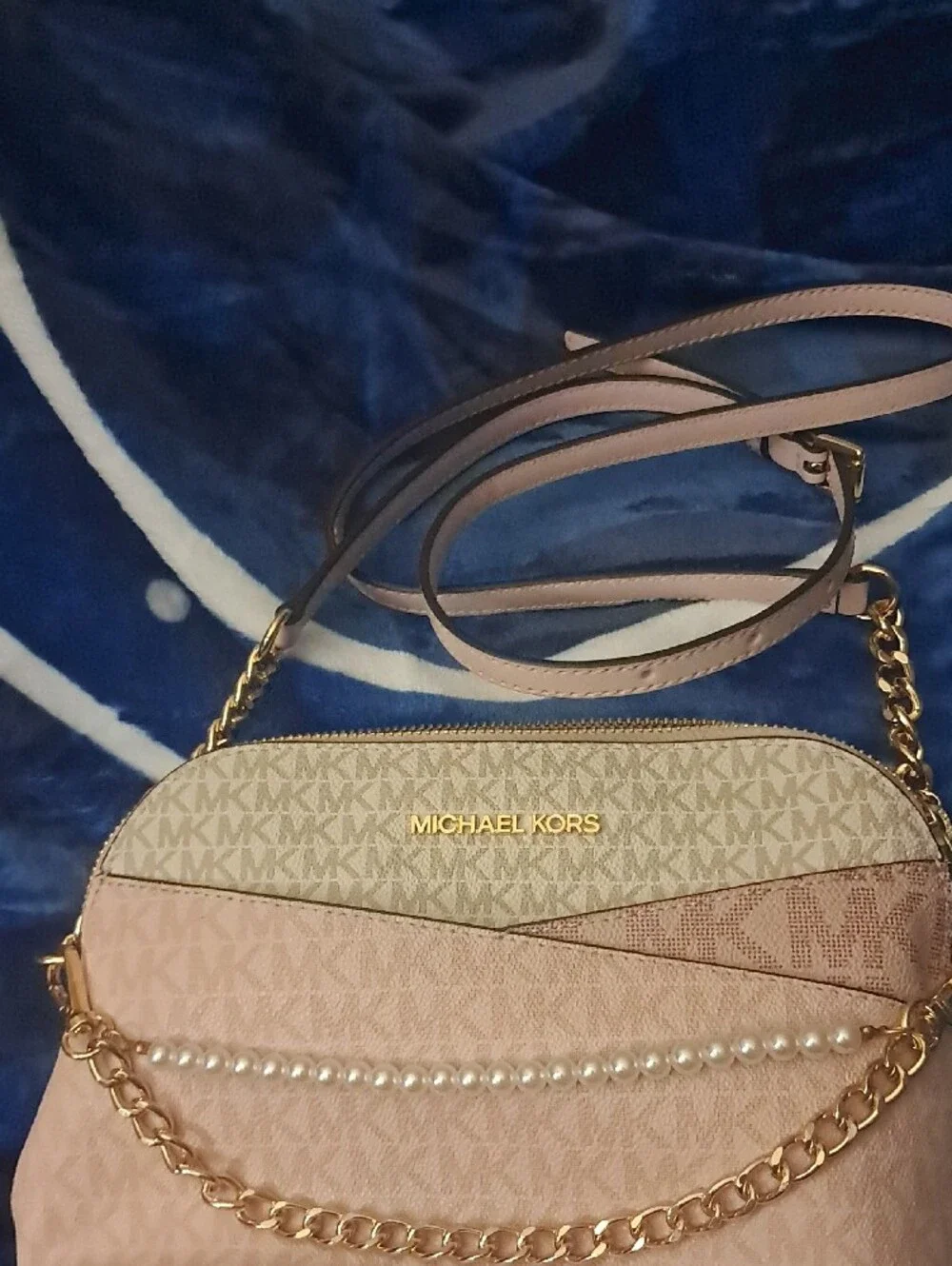 Michael Kors Blush Pink and Cream Logo Chain Crossbody Bag